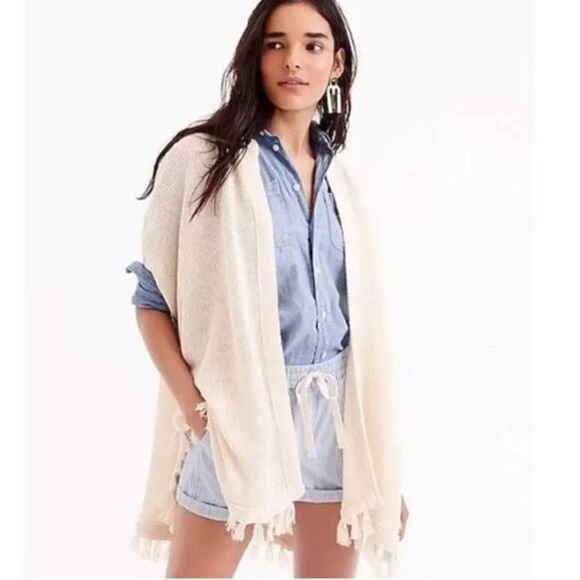 J. Crew 100% Linen Relaxed Fit Kimono Cardigan Tassel Detail Size S/M - Picture 1 of 10